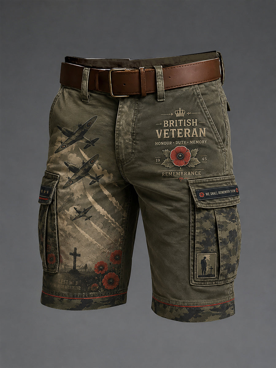 Men's Vintage Military Veteran-Themed Print Cropped Cargo Pants
