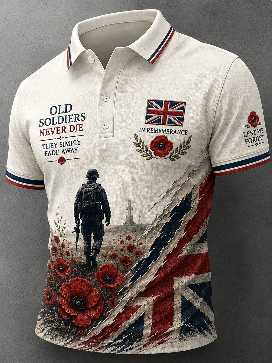 Men's Short-Sleeve Polo Shirt with Vintage Military Veteran Commemorative Print