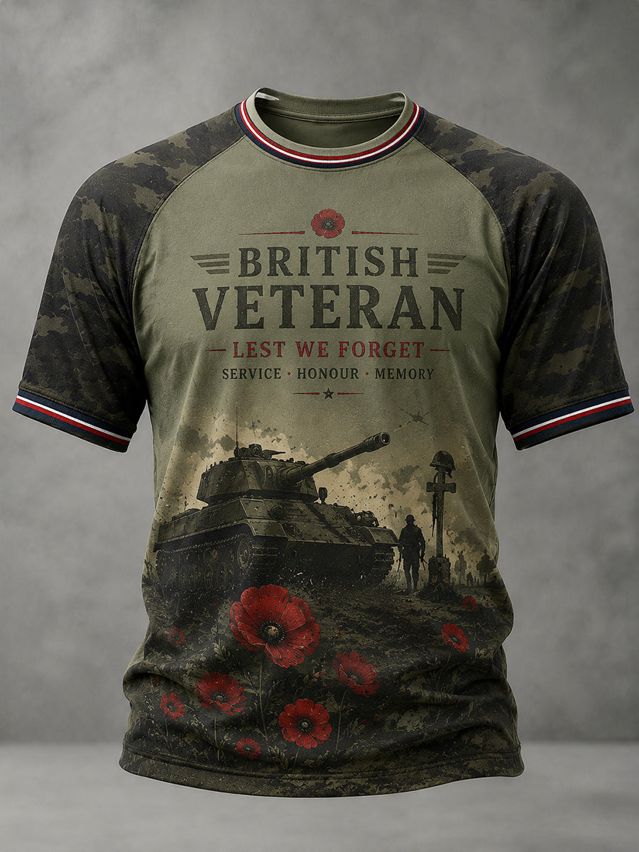 Men's Vintage Military Veteran Commemorative Print Raglan Short-Sleeve T-Shirt