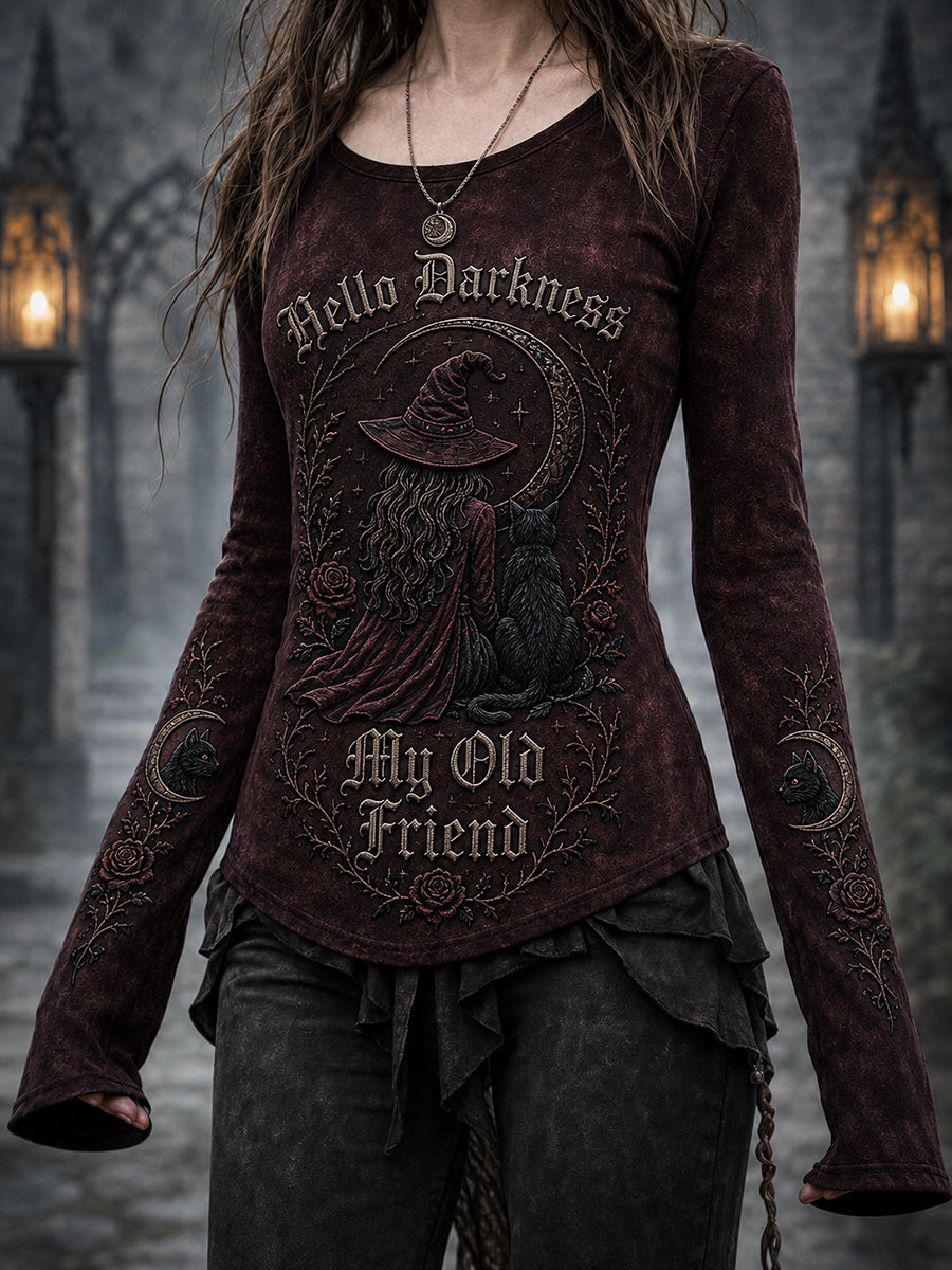 Women's Hello Darkness My Old Friend Halloween Print T-shirt