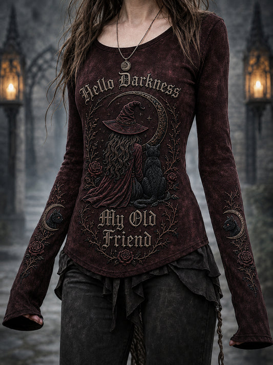 Women's Hello Darkness My Old Friend Halloween Print T-shirt