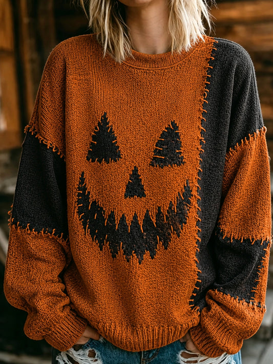 Womens'Halloween Art Printed Round Neck Comfortable Sweater
