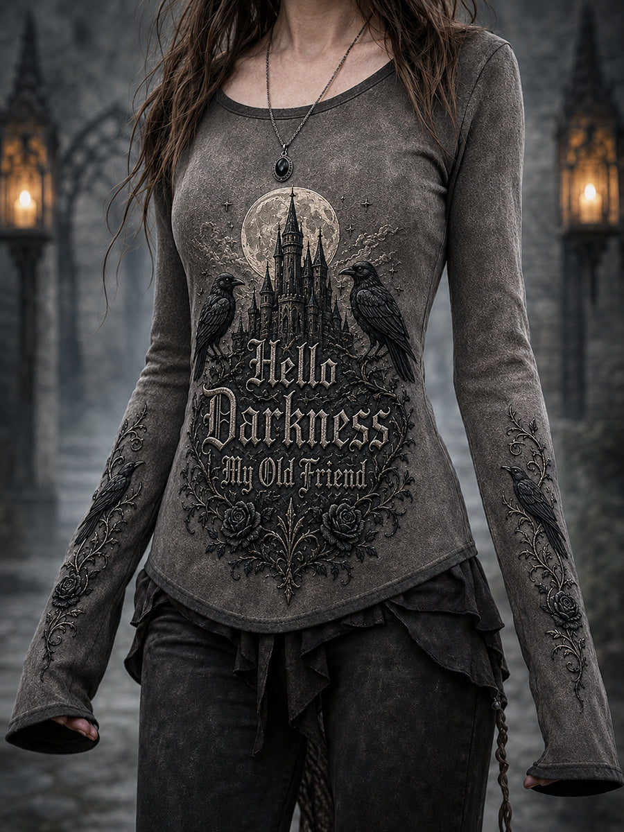 Women's Hello Darkness My Old Friend Halloween Print T-shirt
