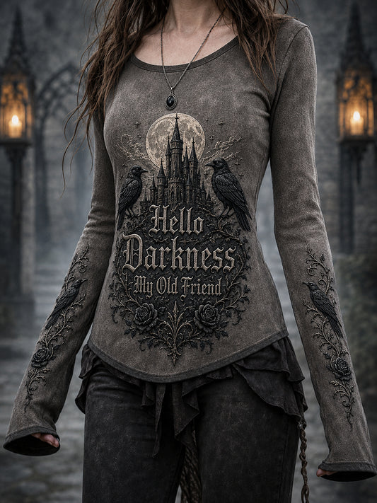 Women's Hello Darkness My Old Friend Halloween Print T-shirt