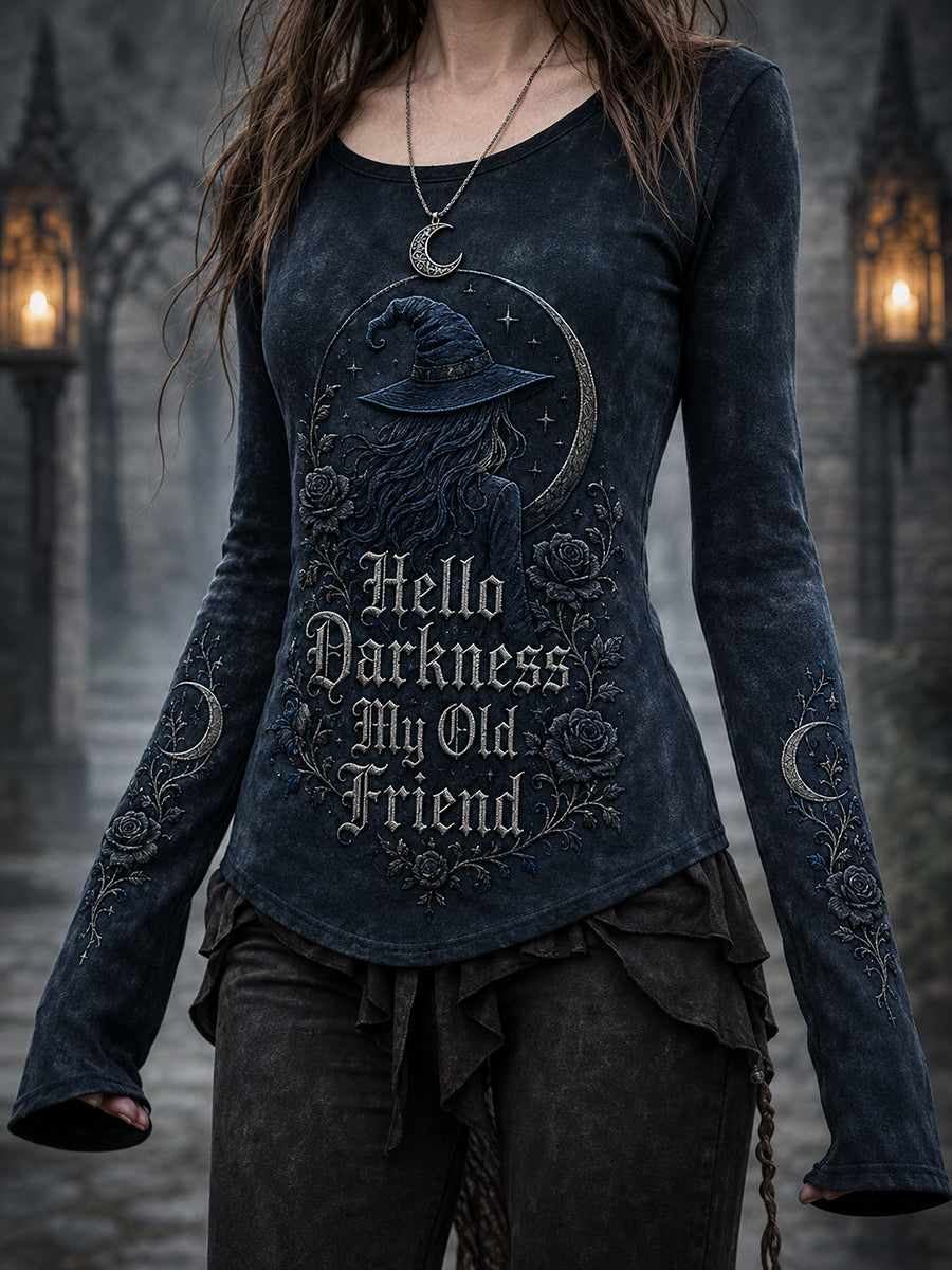 Women's Hello Darkness My Old Friend Halloween Print T-shirt