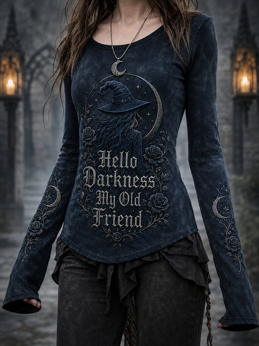 Women's Hello Darkness My Old Friend Halloween Print T-shirt
