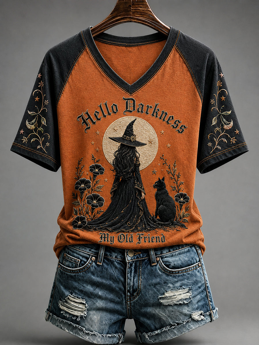 Women's Hello Darkness My Old Friend Halloween Print T-Shirt