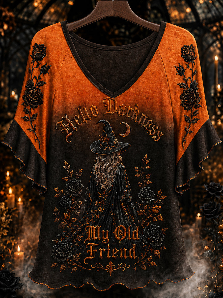Women's Hello Darkness My Old Friend Halloween Print Shirt