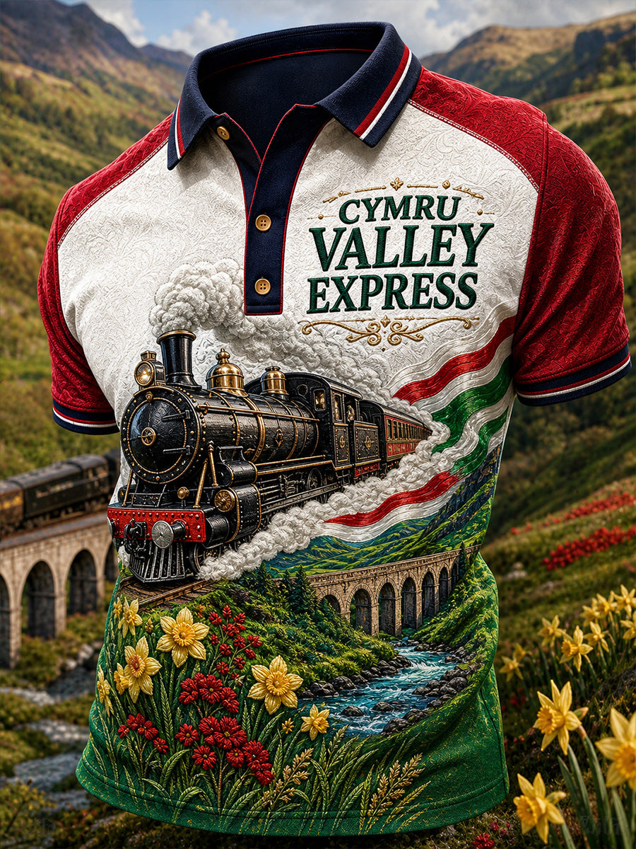 Vintage-Style British Welsh Art Print Casual Polo Shirt