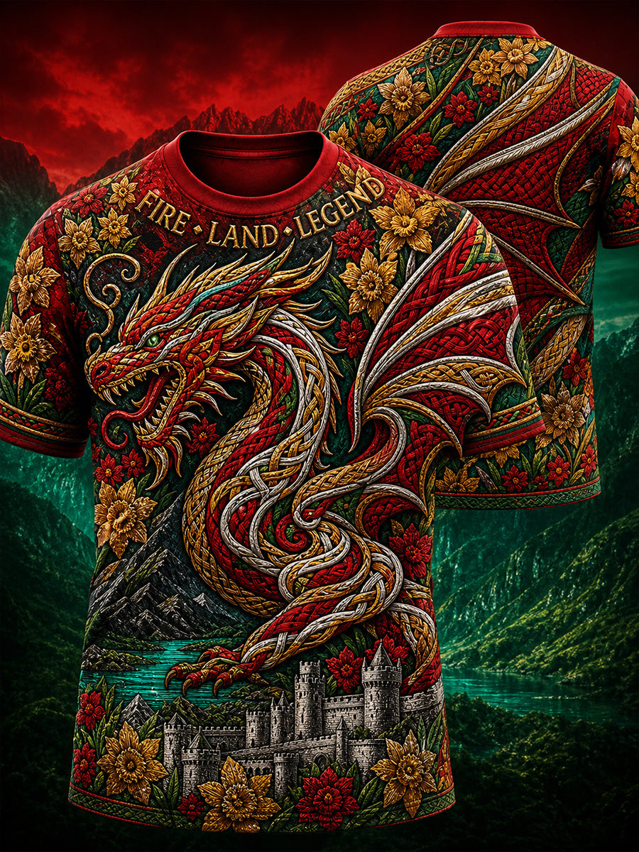 Vintage-Style British Welsh Art Print Casual T-Shirt