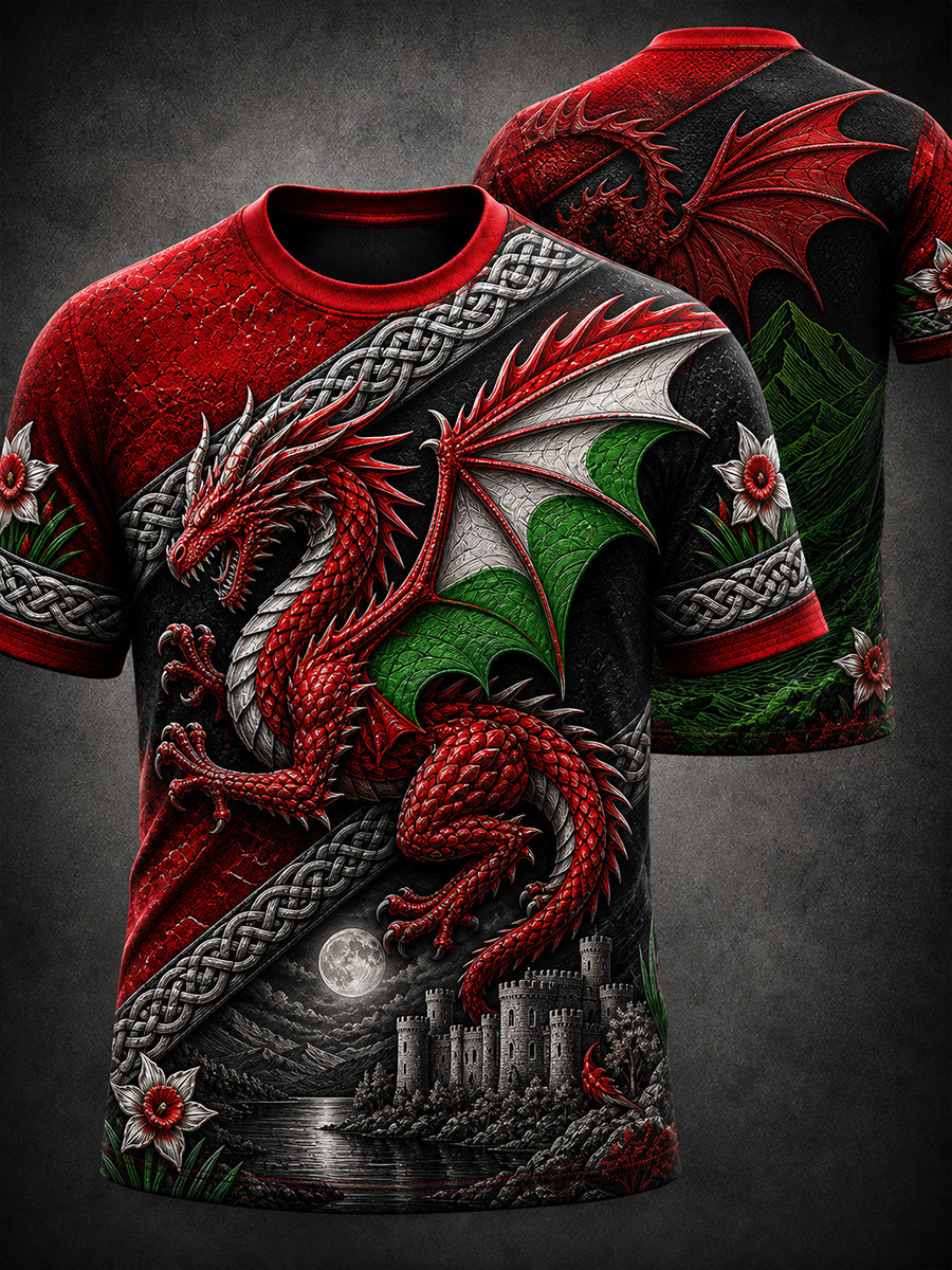 Vintage-Style British Welsh Art Print Casual T-Shirt