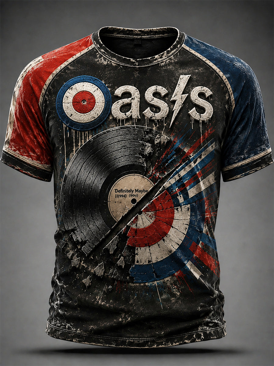 Men's UK Mods Music Lover Oasis Printed Short-Sleeved T-Shirt