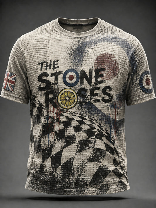 Men's UK Mods Music Lover The Stone Rose Printed Waffle T-shirt