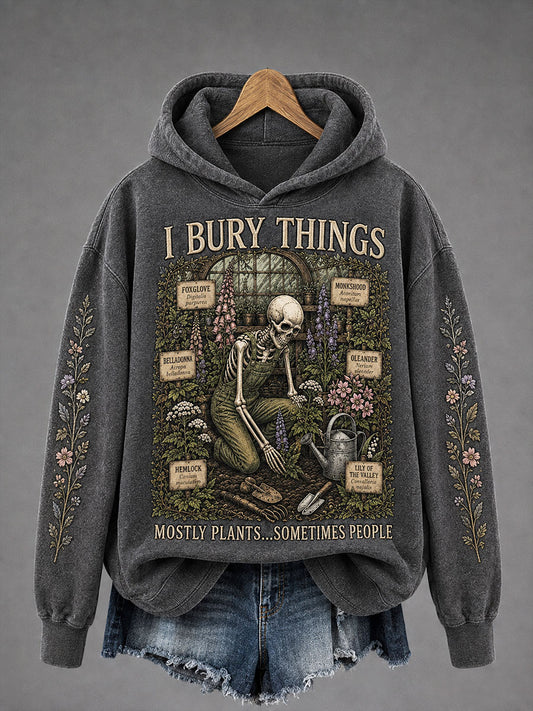 Women's "I Bury Things Mostly Plants Sometimes People" Halloween Floral Casual Regular Sweatshirt