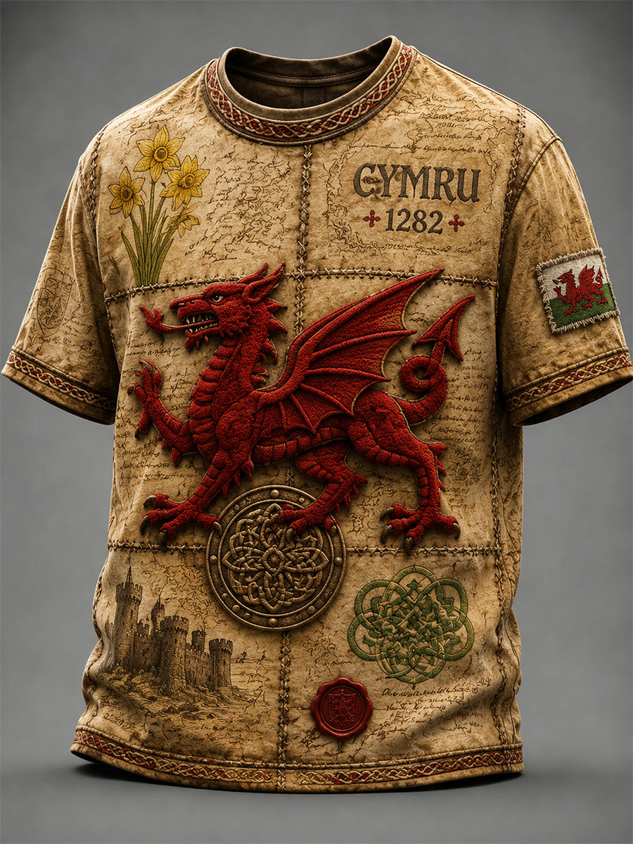 Men's Welsh Red Dragon Printed Short-Sleeve T-Shirt