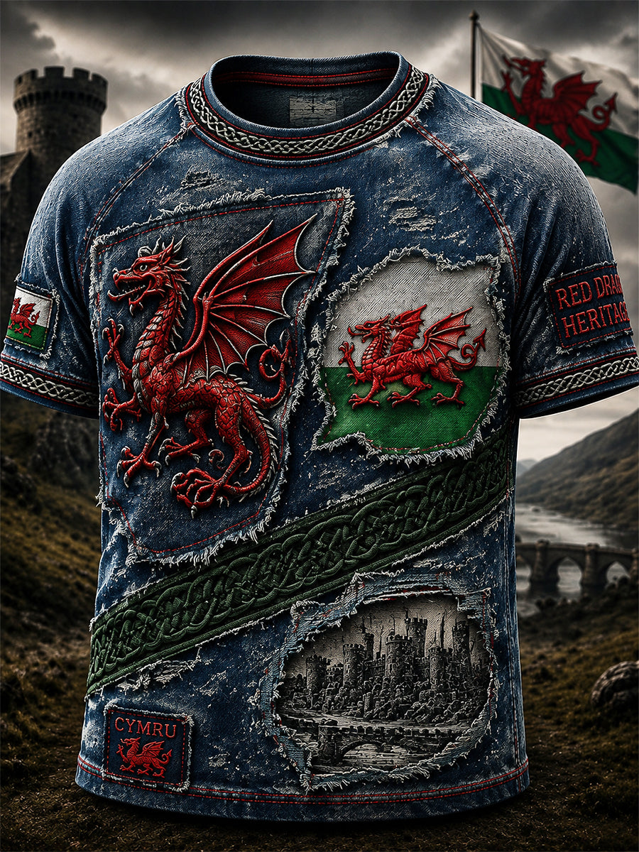 Men's Welsh Red Dragon Printed Short-Sleeve T-Shirt