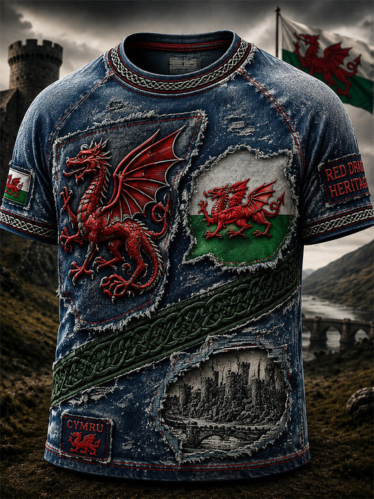 Men's Welsh Red Dragon Printed Short-Sleeve T-Shirt