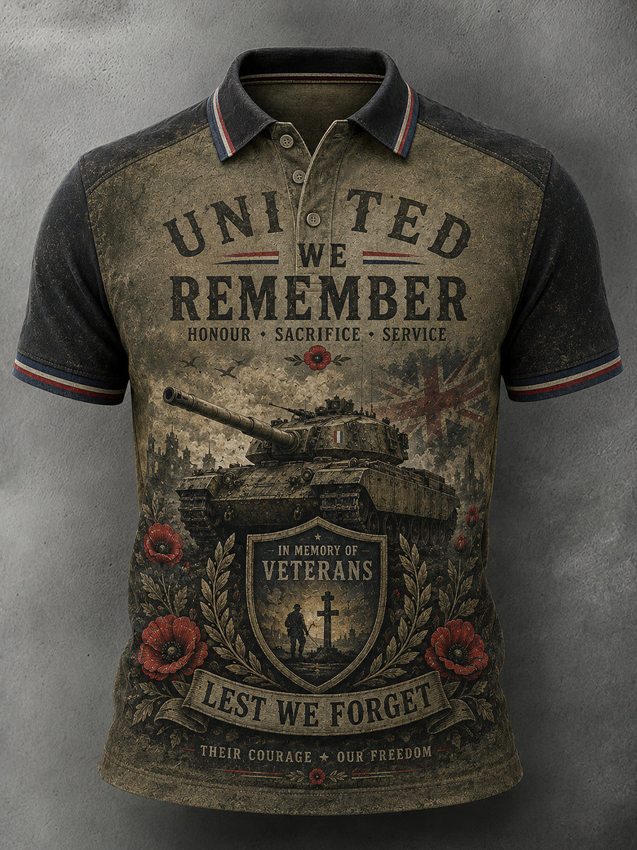 Men's Short-Sleeve Polo Shirt With Vintage Veteran Commemorative Print