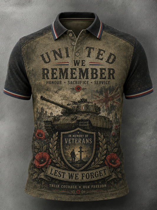 Men's Short-Sleeve Polo Shirt With Vintage Veteran Commemorative Print