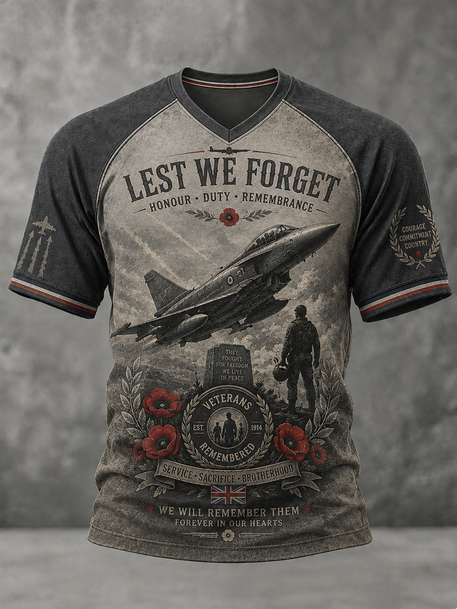 Men's Vintage Veteran-Themed Graphic Raglan Short-Sleeve T-Shirt