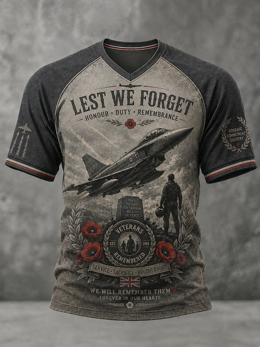 Men's Vintage Veteran-Themed Graphic Raglan Short-Sleeve T-Shirt