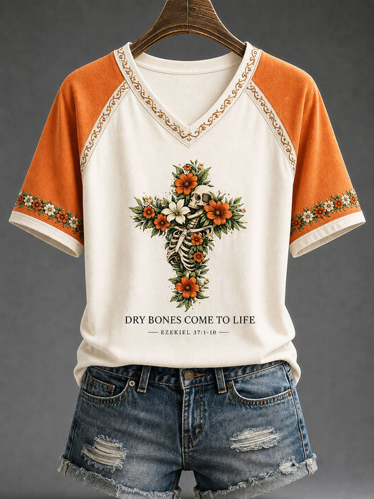 Women's "Dry Bones Come To Live" Faith Floral Casual T-shirt