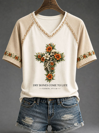 Women's "Dry Bones Come To Live" Faith Floral Casual T-shirt