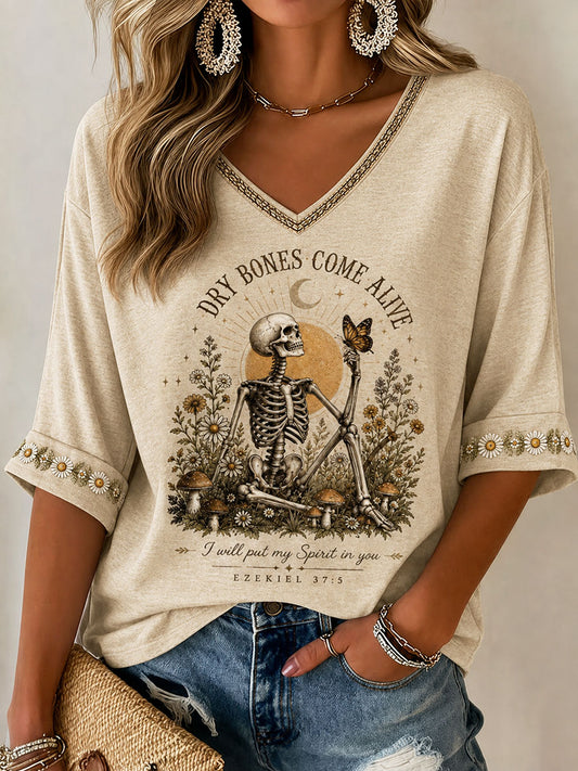 Women's "Dry Bones Come Alive" Faith Floral Casual T-shirt