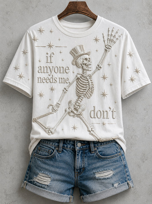 Women's Funny Running Skeleton If Anyone Needs Me Don’t Print Short-sleeved T-shirt