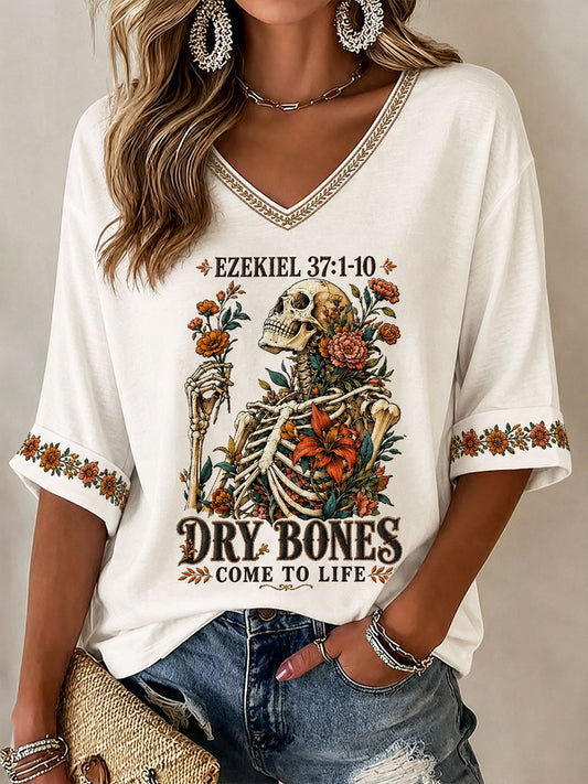 Women's "Dry Bones Come To Live" Faith Floral Casual T-shirt