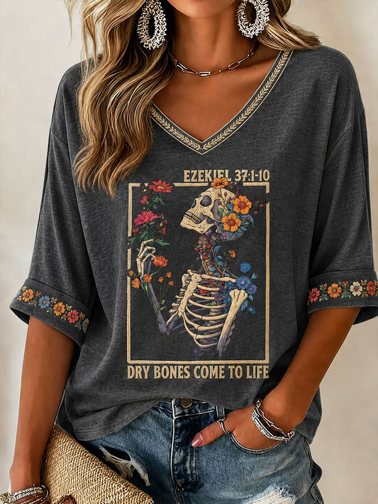 Women's "Dry Bones Come To Live" Faith Floral Casual T-shirt