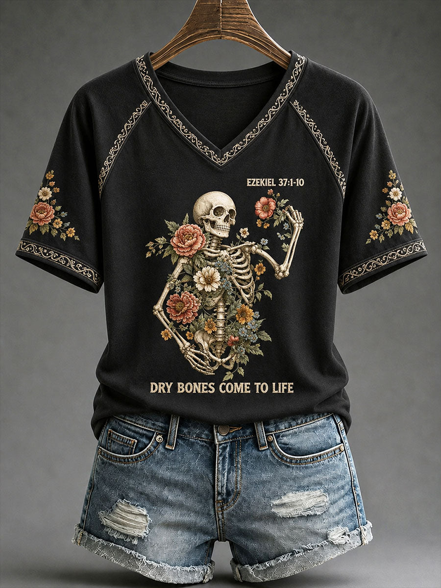 Women's "Dry Bones Come To Live" Faith Floral Casual T-shirt