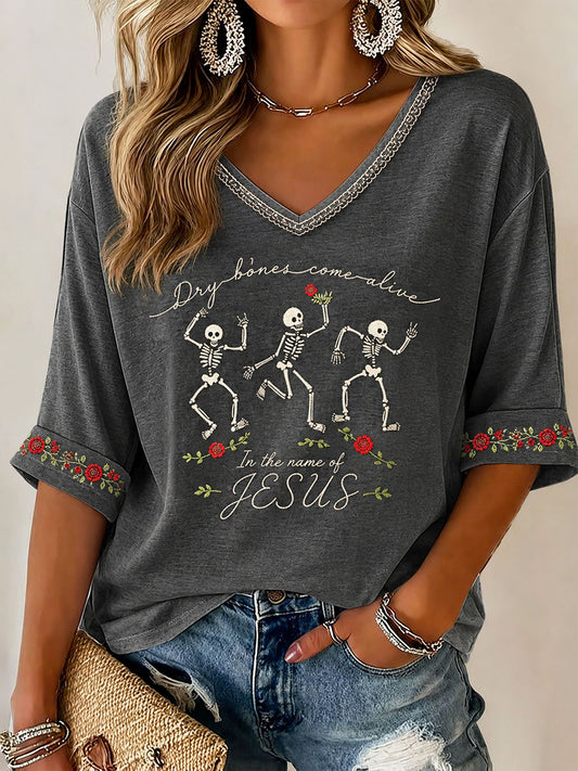 Women's "Dry Bones Come Alive" Faith Floral Casual T-shirt