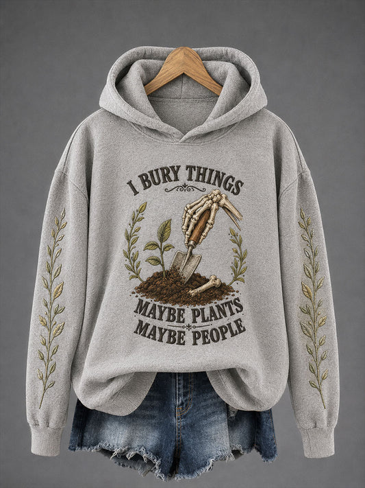 Women's "I Bury Things, Maybe Plants, Maybe People" Halloween Floral Casual Regular Sweatshirt