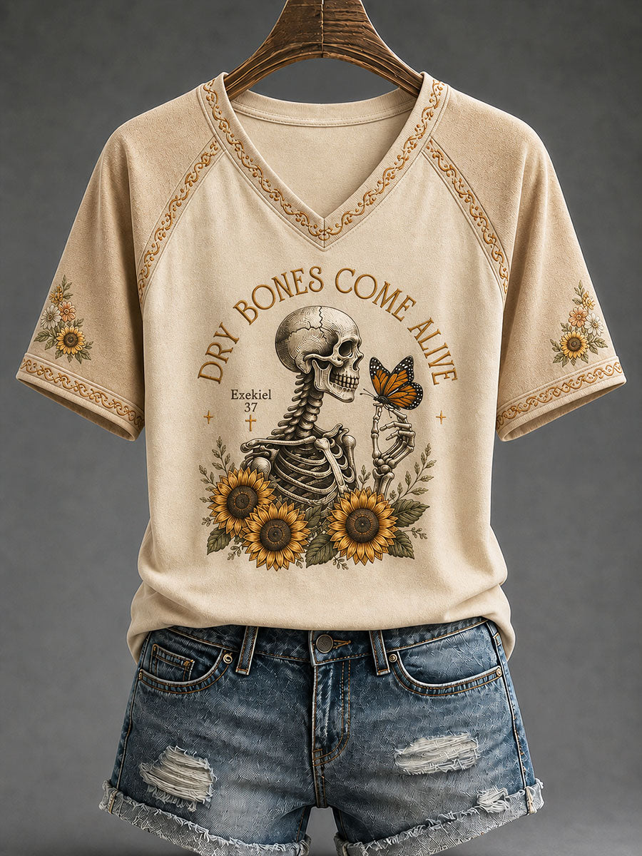 Women's "Dry Bones Come Alive" Faith Floral Casual T-shirt
