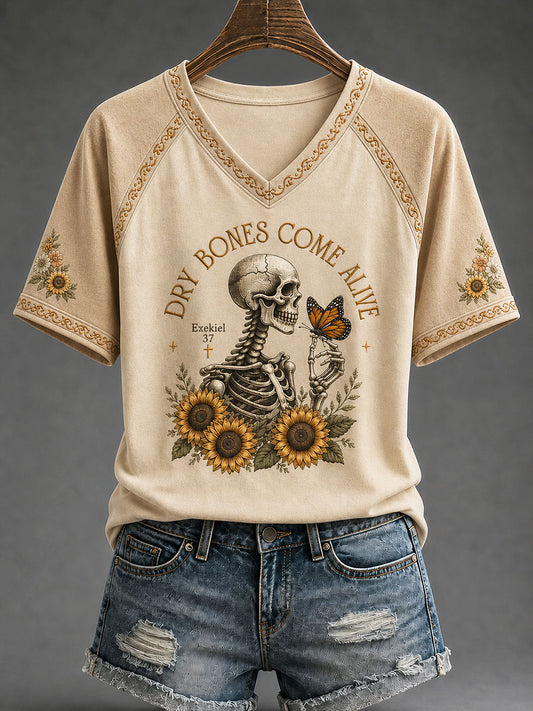 Women's "Dry Bones Come Alive" Faith Floral Casual T-shirt