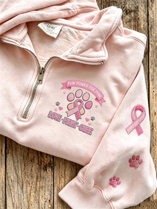 Women's Breast Cancer Themed Cute Dog Pattern Prints Casual Half-Zipper Sweatshirt