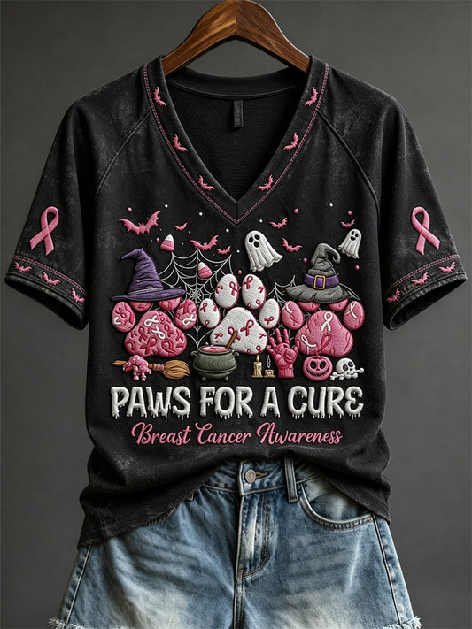 Women's Paws For A Cure Halloween Paw Prints short-sleeved T-shirt
