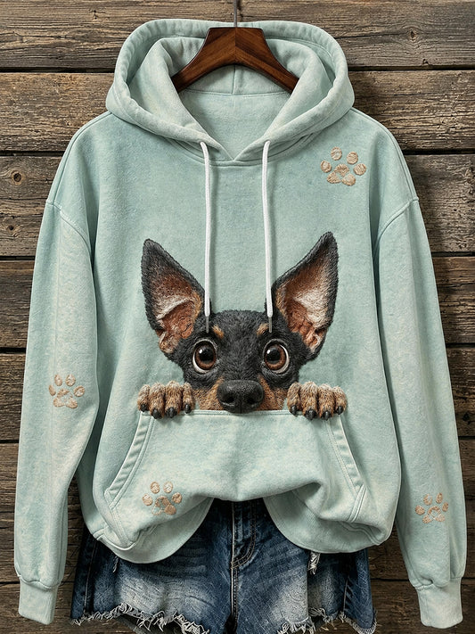 Women's Cute Manchester Terrier & Paws Print Cozy Hoodie