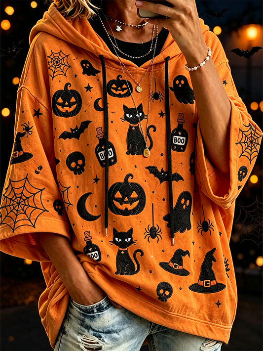 Women's Retro Halloween Pattern Printed Casual Hoodie