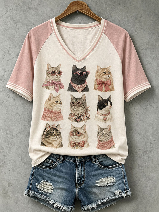 Women's Lovely Cat Pattern T-Shirt