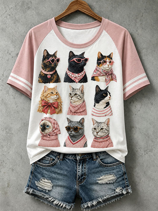 Women's Lovely Cat Pattern T-Shirt