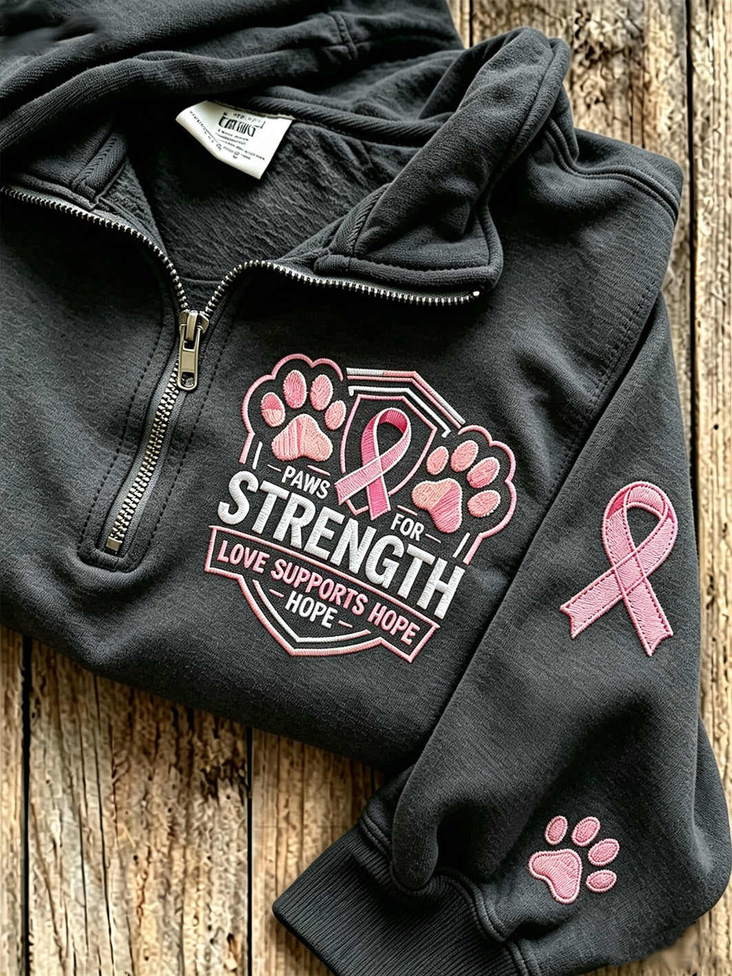 Women's Breast Cancer Theme Cute Dog Paw Pattern Prints Casual Half-Zipper Sweatshirt