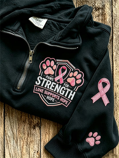 Women's Breast Cancer Theme Cute Dog Paw Pattern Prints Casual Half-Zipper Sweatshirt