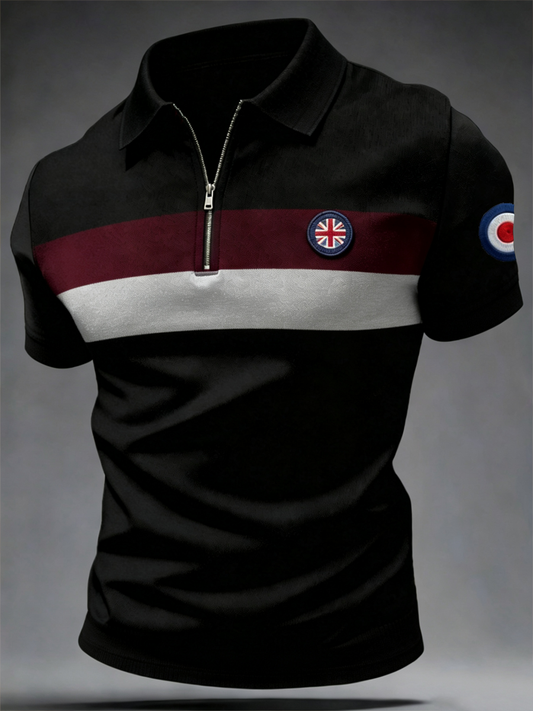 Men's Mods Culture UK Music Lover Business Style Printed zip up short sleeve