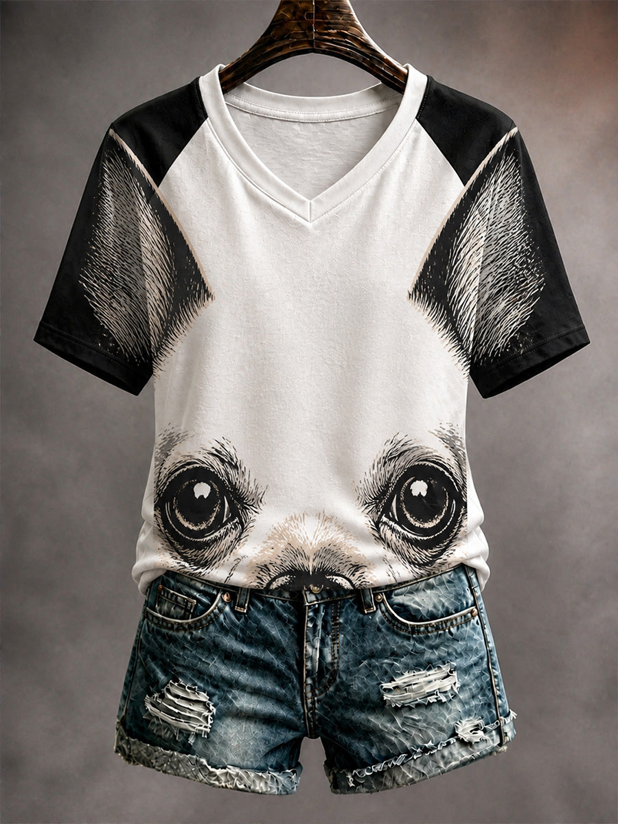 Casual T-Shirt With Vintage-Style Animal Art Print