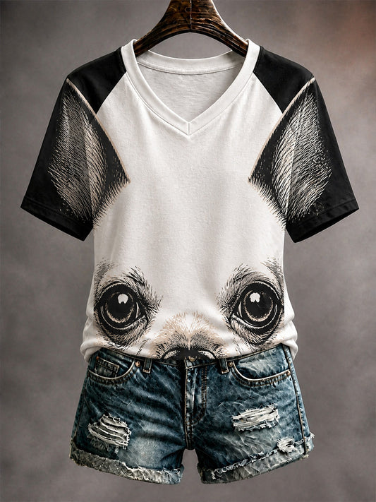 Casual T-Shirt With Vintage-Style Animal Art Print