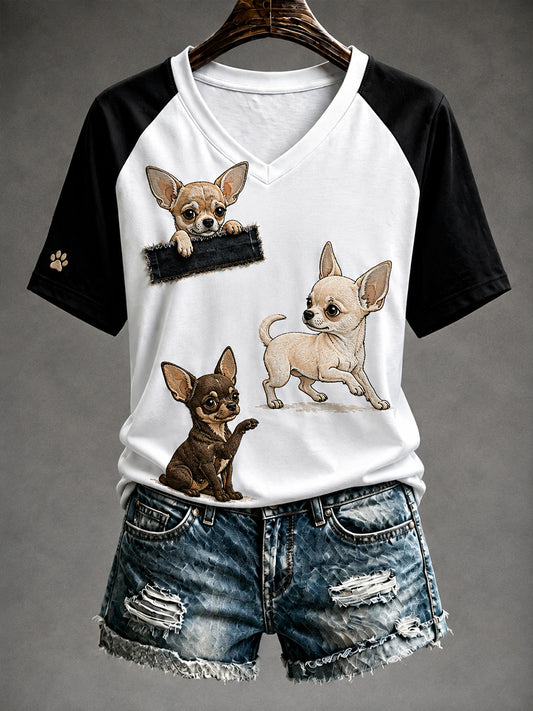 Casual T-Shirt With Vintage-Style Animal Art Print