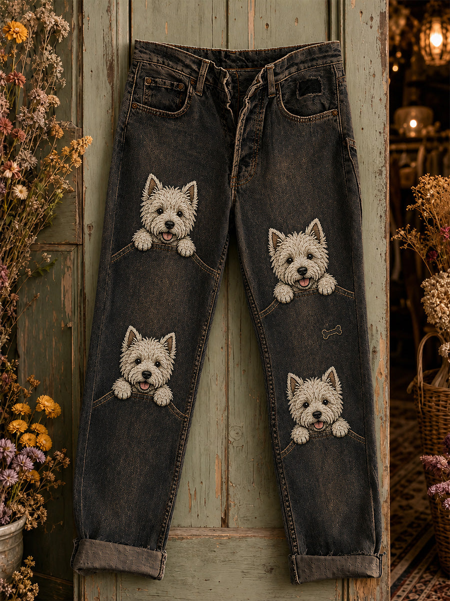 Women's Casual Jeans with Vintage Animal Art Print
