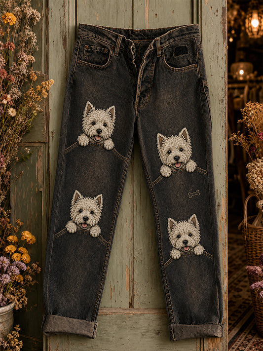Women's Casual Jeans with Vintage Animal Art Print